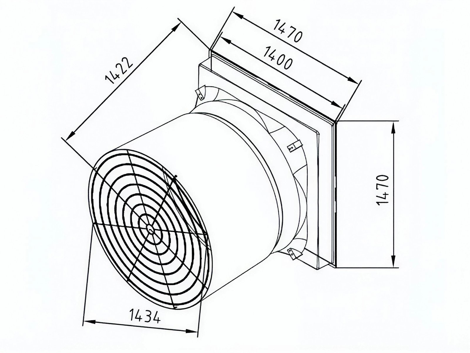Dimension drawing of 50-inch EC PMSM fiberglass exhaust fan