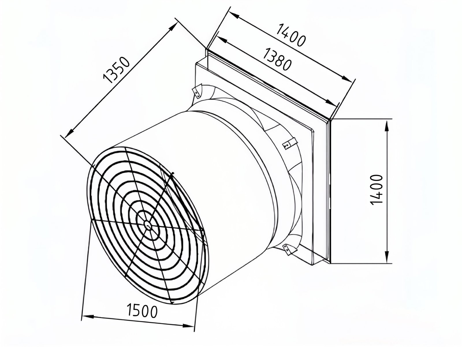 Dimension drawing of 52-inch AC galvanized cone exhaust fan